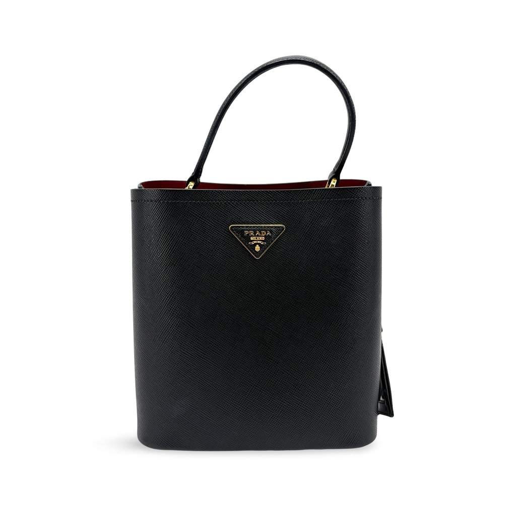 Prada Small Saffiano Leather Panier Bag Black Black Leather Very good - Front View