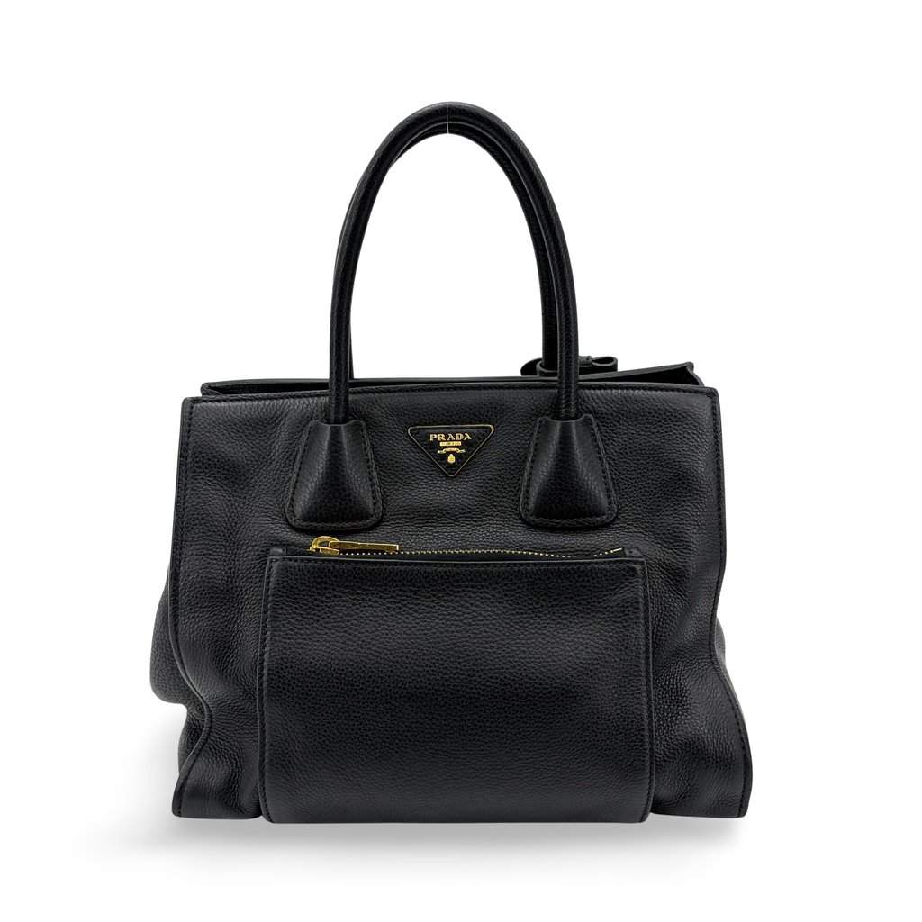 Prada Vitello Phoenix Tote Bag Black Black Leather Good - Front View