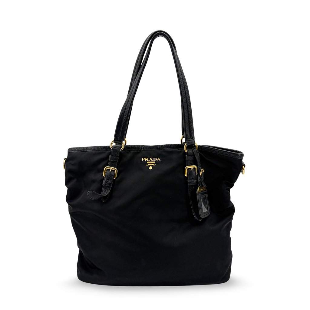 Prada Tessuto Soft Calf Tote Bag Black Black Leather Good - Front View