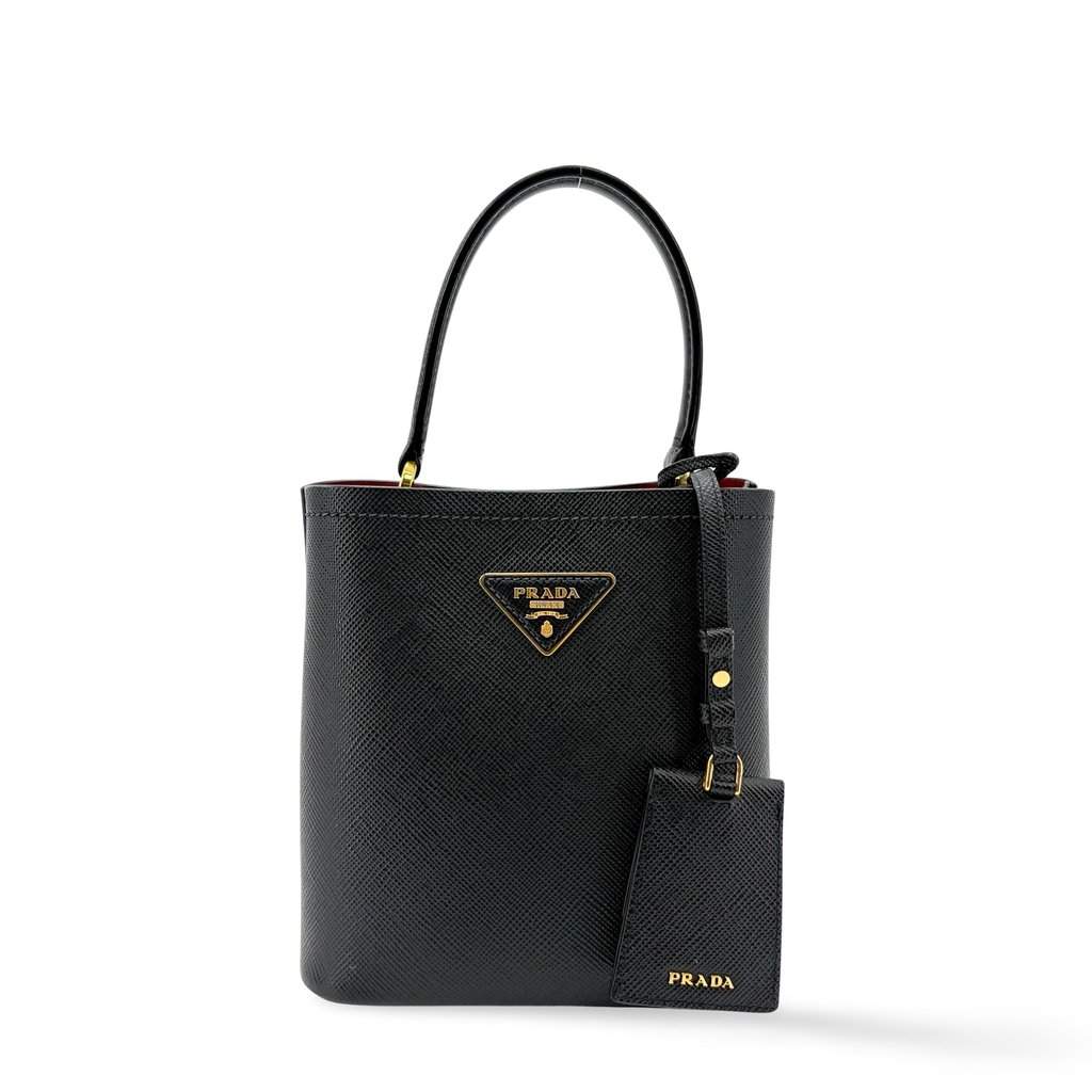 Prada Panier Saffiano Leather Small Bag Black Red Black Leather Very good - Front View