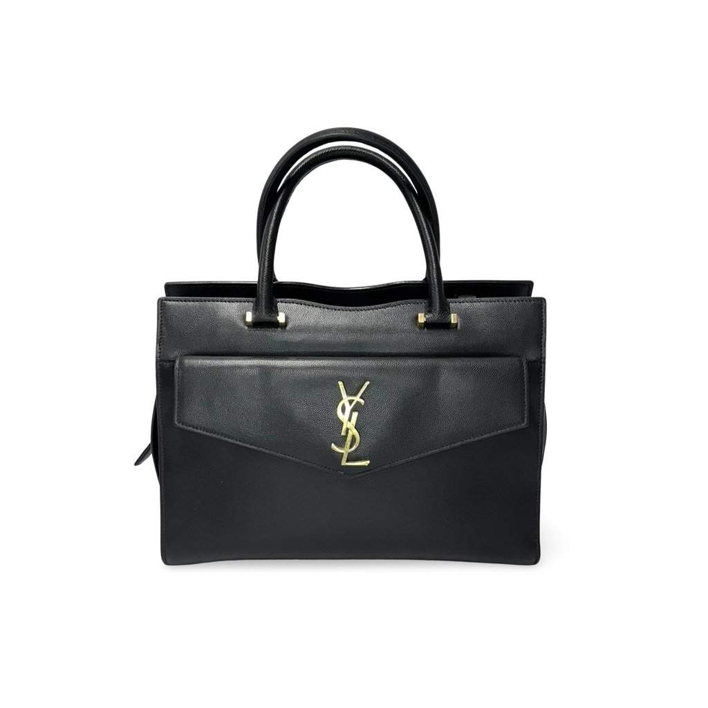 Saint Laurent Uptown Medium Shoulder Bag Black Black Leather Good - Front View