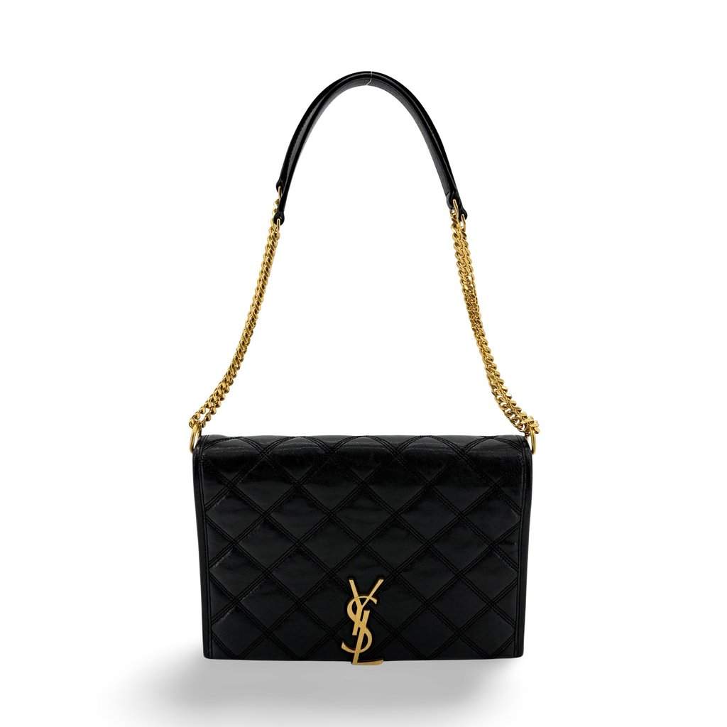 Saint Laurent Becky Medium Chain Shoulder Bag Black Gold Hardware Black Leather Very good - Front View