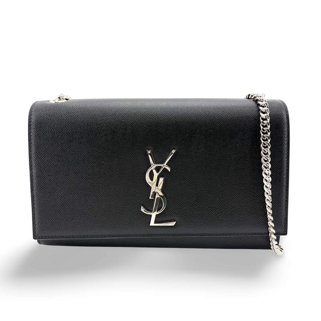 Saint Laurent Medium Kate Shoulder Bag Black Silver Hardware Black Leather Very good - Front View