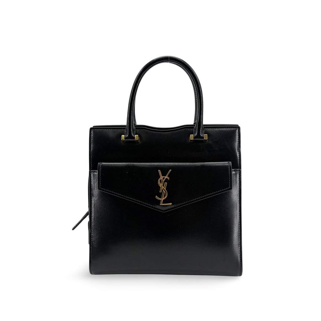 Saint Laurent Small Uptown Tote Bag Black Black Leather Very good - Front View