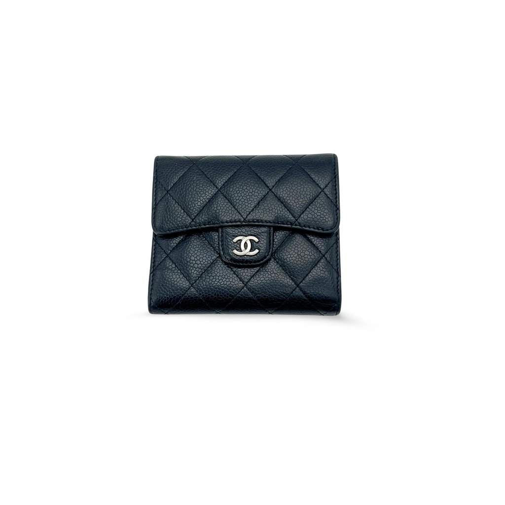 Chanel Classic Small Flap Wallet Caviar Black Silver Hardware MultiColor Leather Good - Front View