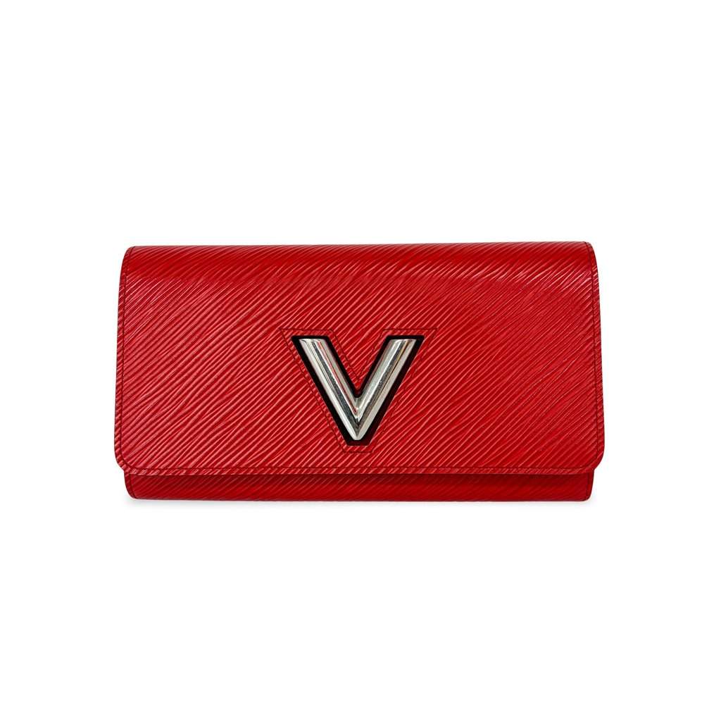 Louis Vuitton Effie Twist Chain Wallet Red Silver Hardware Red Leather Good - Front View