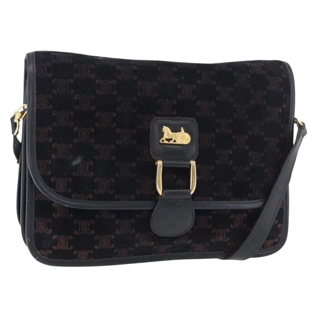 Celine Sholder Bag Black Canvas Good condition - Front View