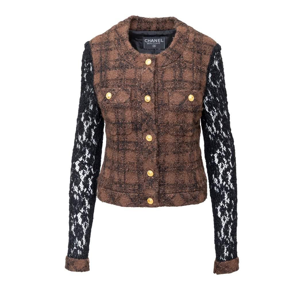 Chanel Tweed and Lace Jacket - '90s Black Tweed Good - Front View