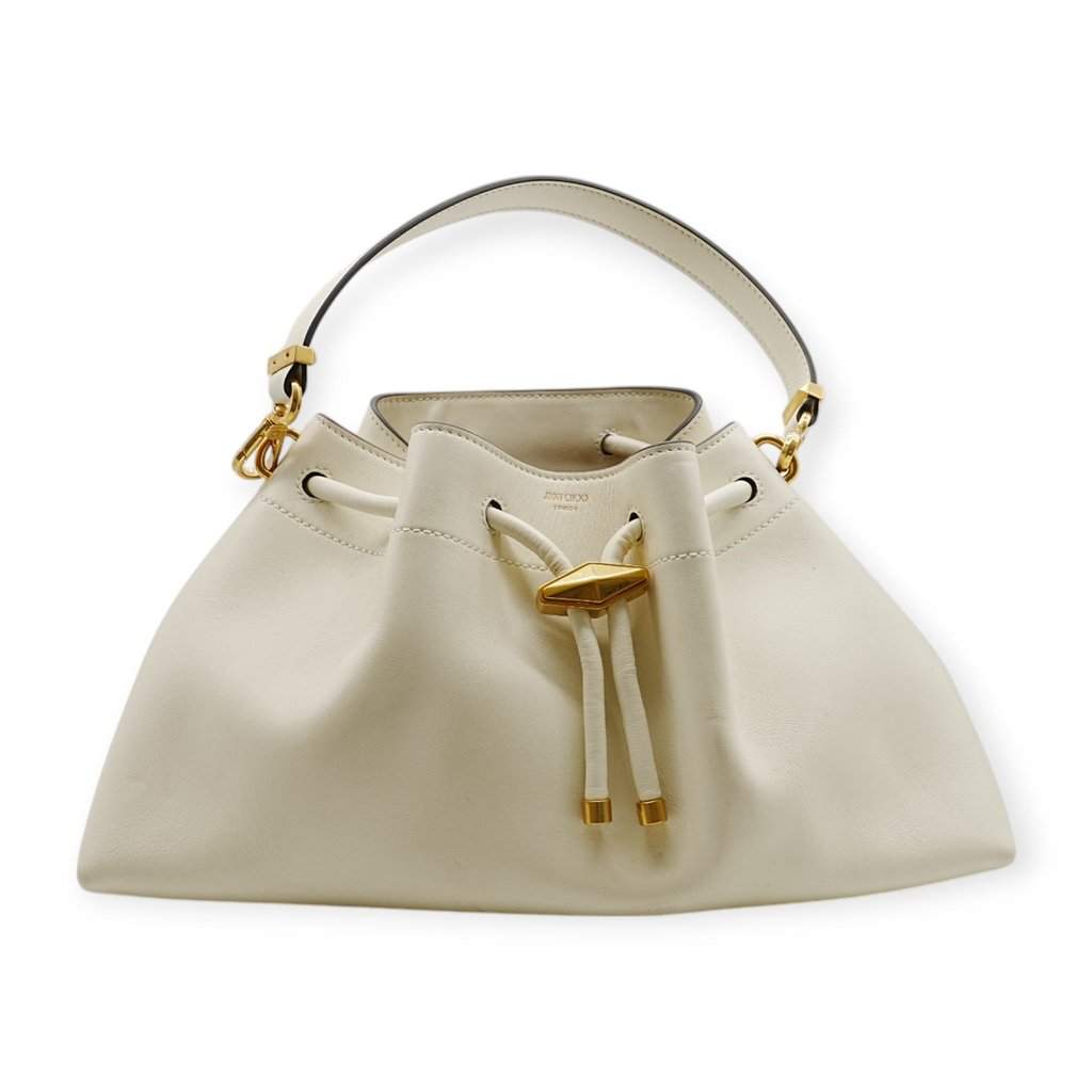 Jimmy Choo Cinch Bucket Bag - '20s White Leather Good - Front View
