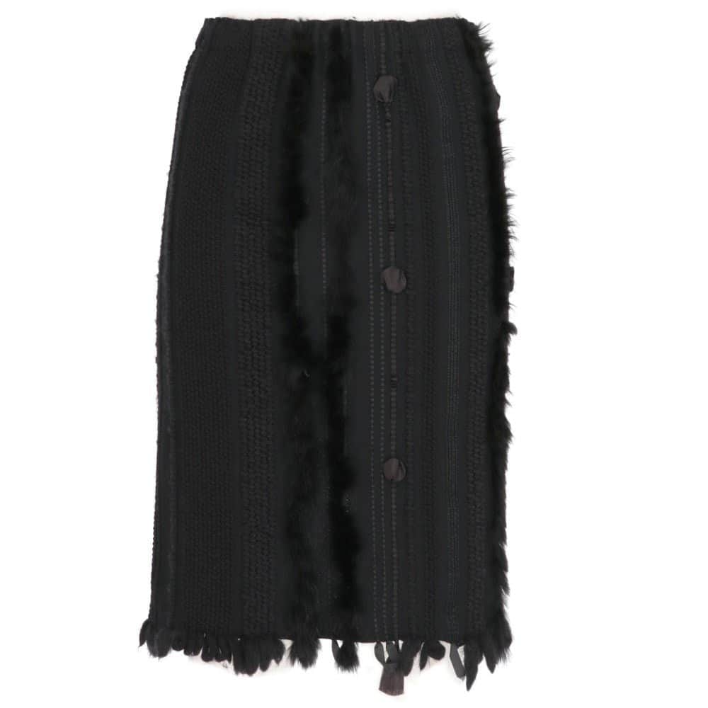 Gucci Black Knitted Skirt - 2000s Black Wool Good - Front View