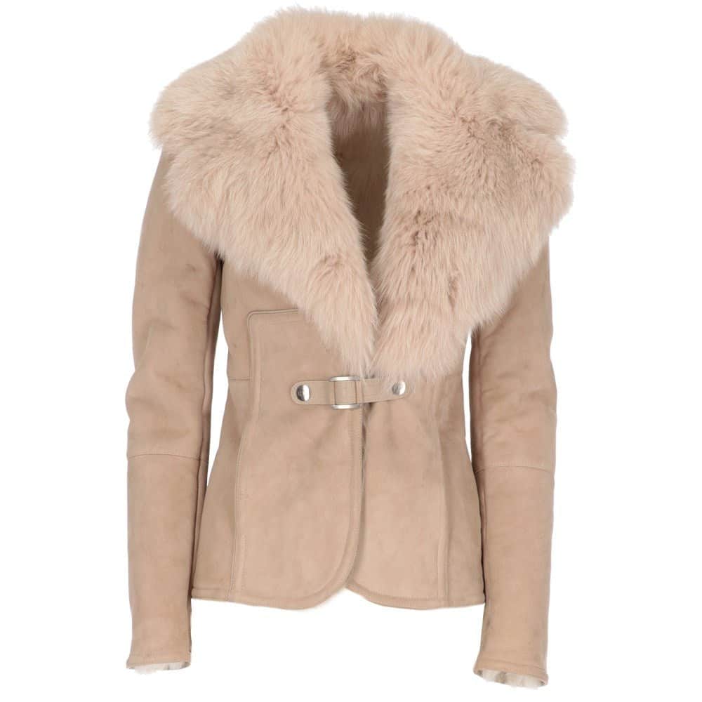Gucci Beige Sheepskin Shearling Coat - 2000s Beige Shearling Good - Front View