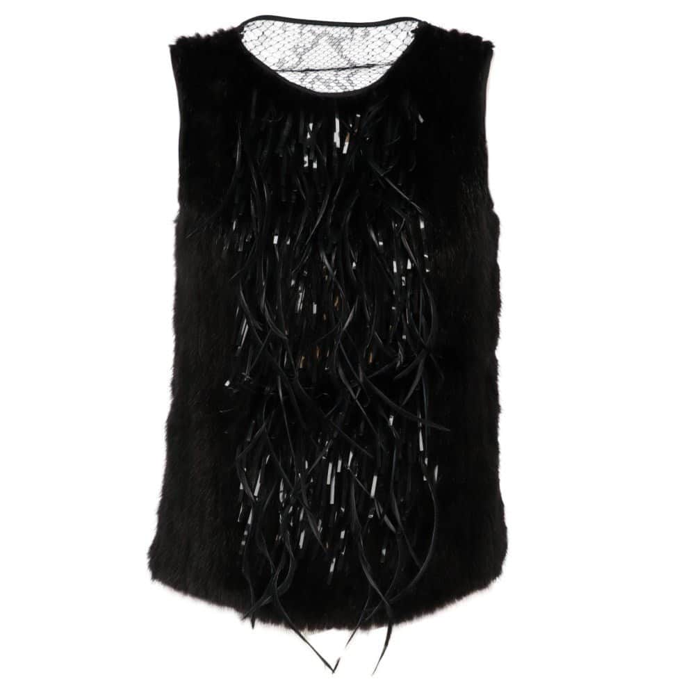 Gucci Black Mink and Lace Sleeveless Top - 2000s Black Lace Good - Front View
