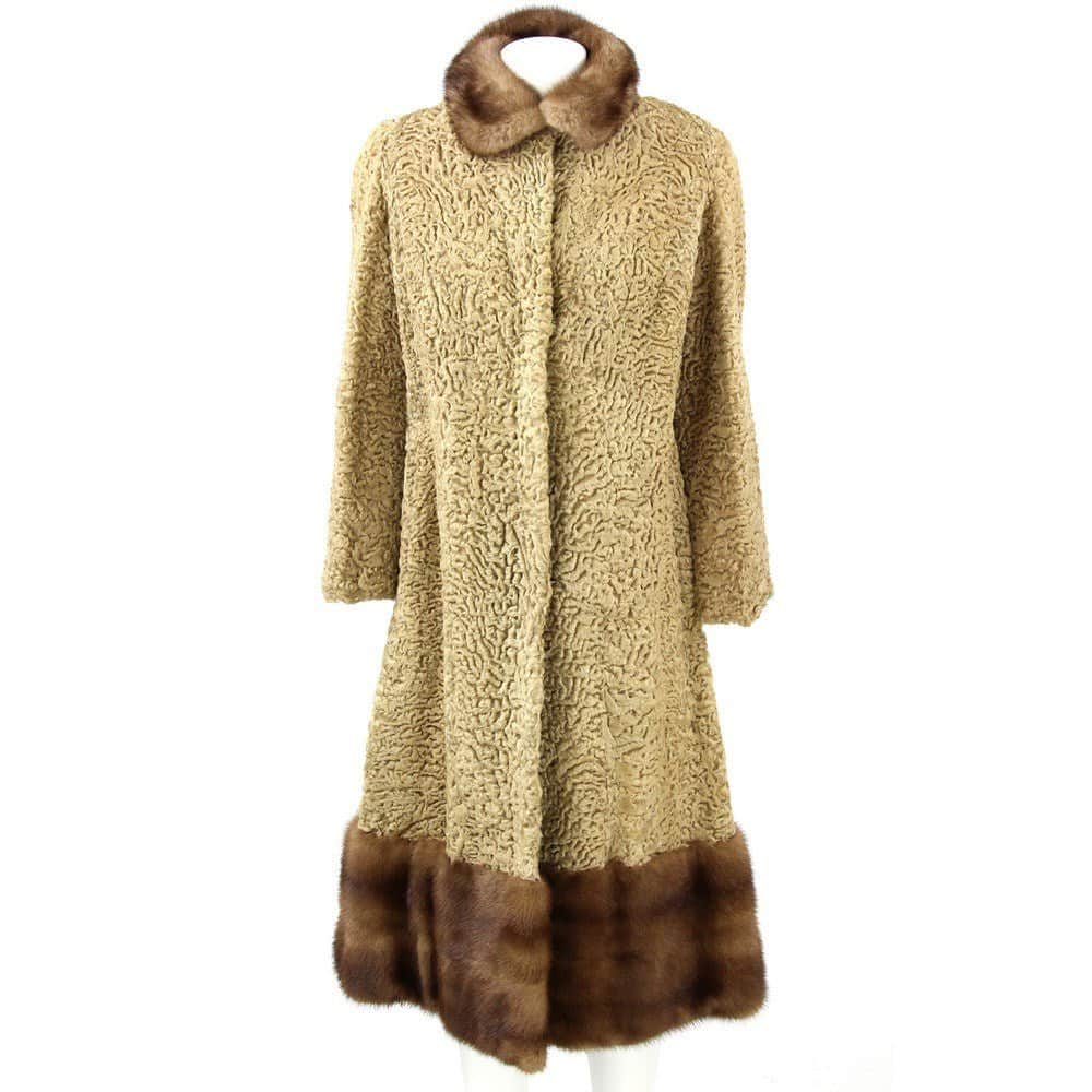 Unsigned Longo Persian Lamb Fur Coat - '60s Brown Good - Front View