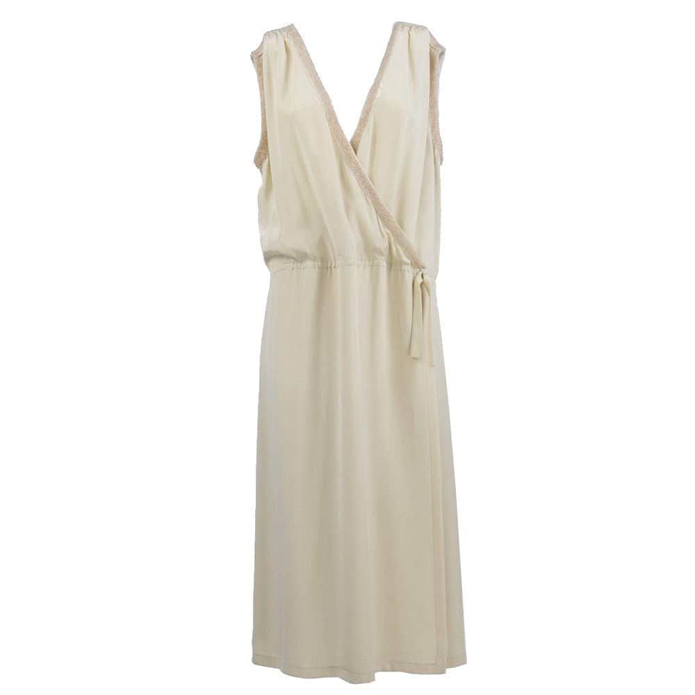 Unsigned White Silk Dress - '70s White Silk Good - Front View