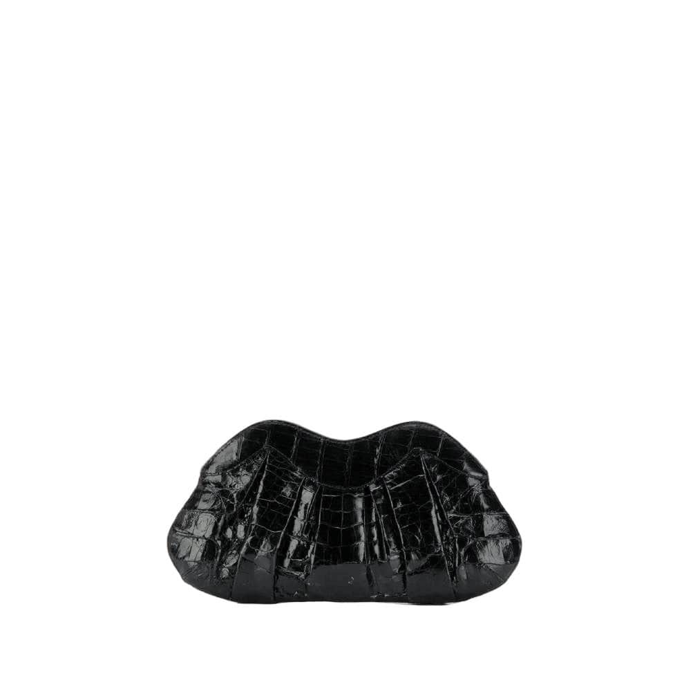 Unsigned Black Crocodile Clutch - 2000s Black Leather Good - Front View