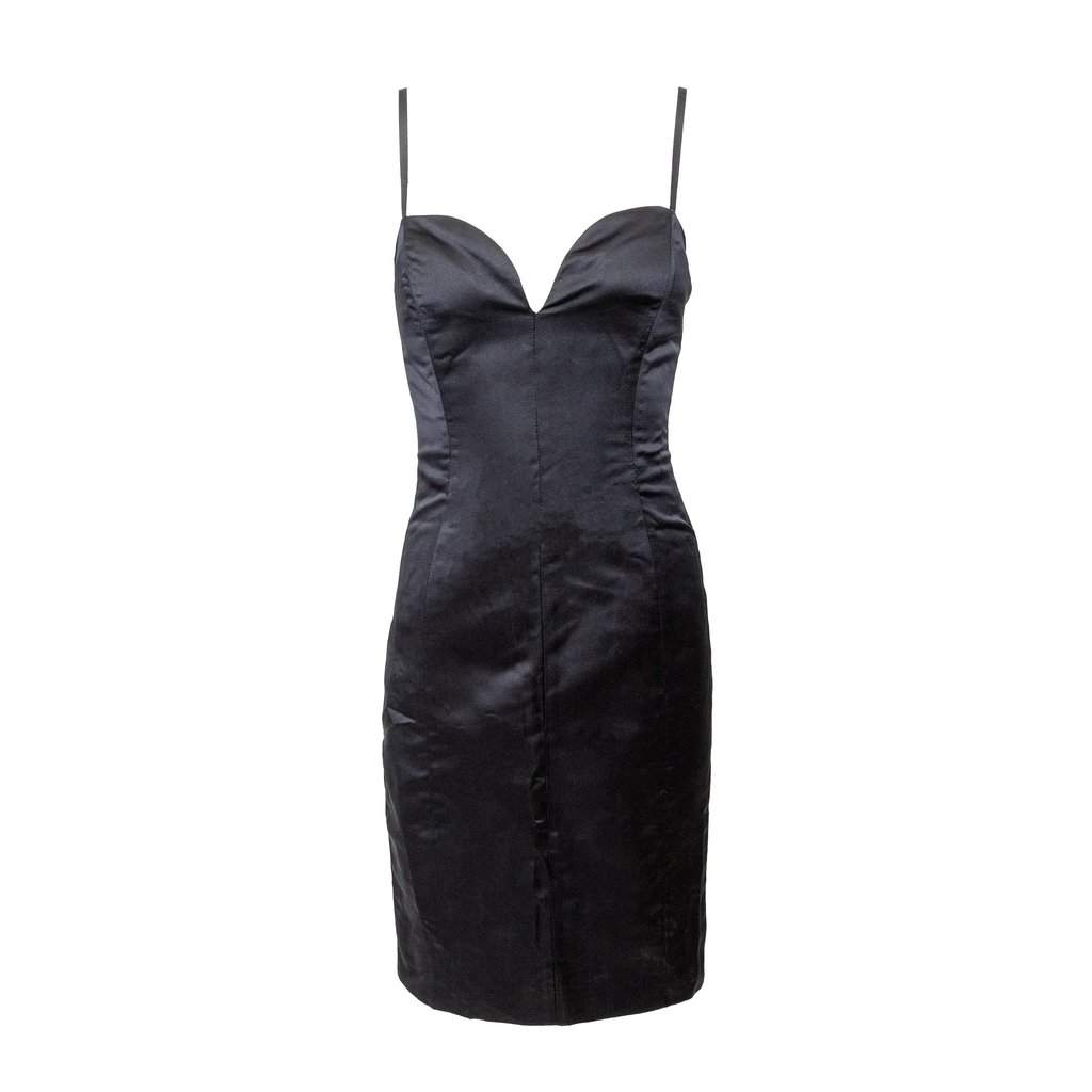Saint Laurent Mini Dress - '00s Black Satin Good - Front View