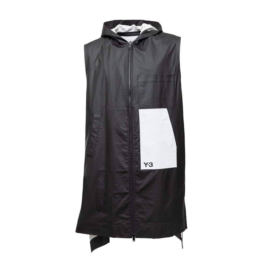 Y-3 Long Hooded Jacket - '10s Black Cotton Good - Front View