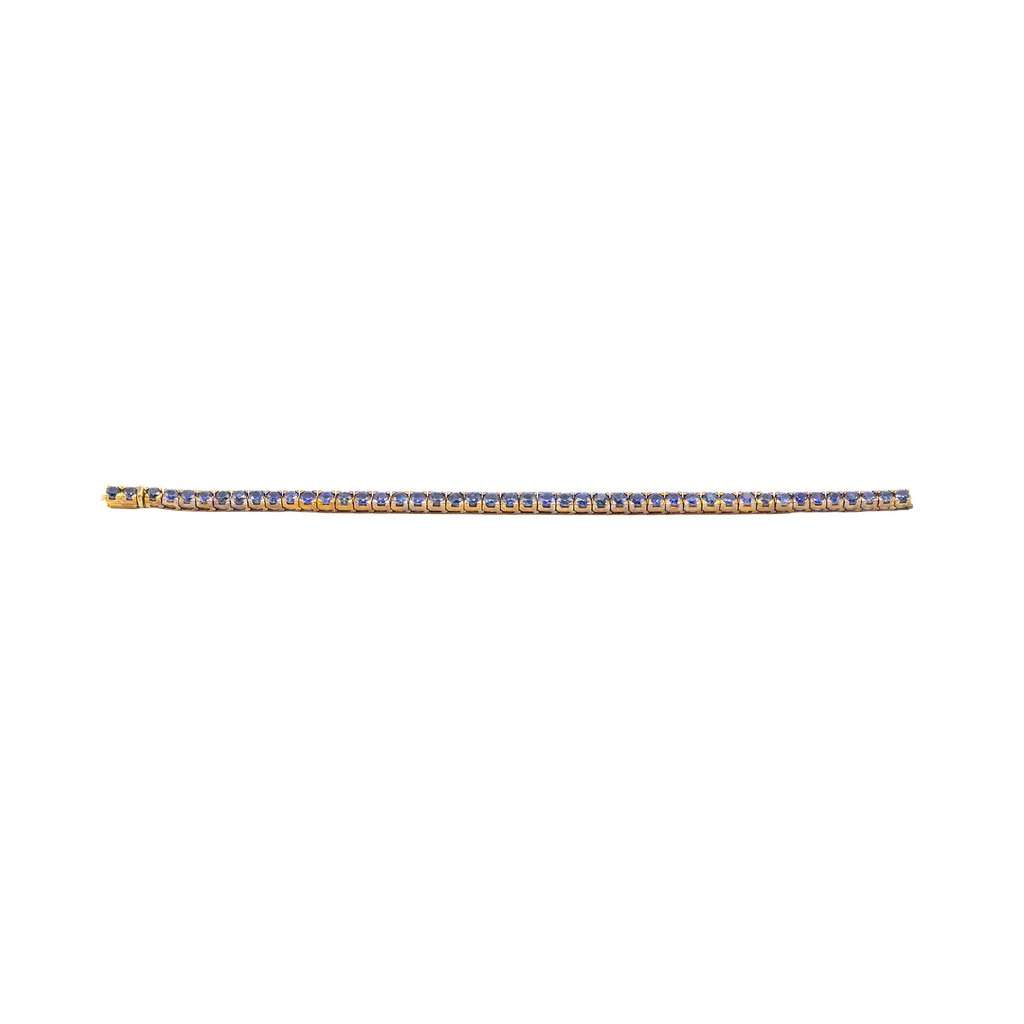 Unsigned Sapphire Line Bracelet in 18K Yellow Gold - '80s Yellow Good - Front View