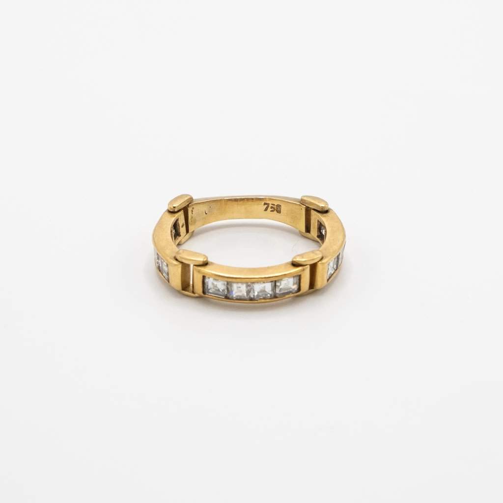 Unsigned Vintage 18K Yellow Gold Ring with Channel-Set Diamonds - '80s Yellow Good - Front View
