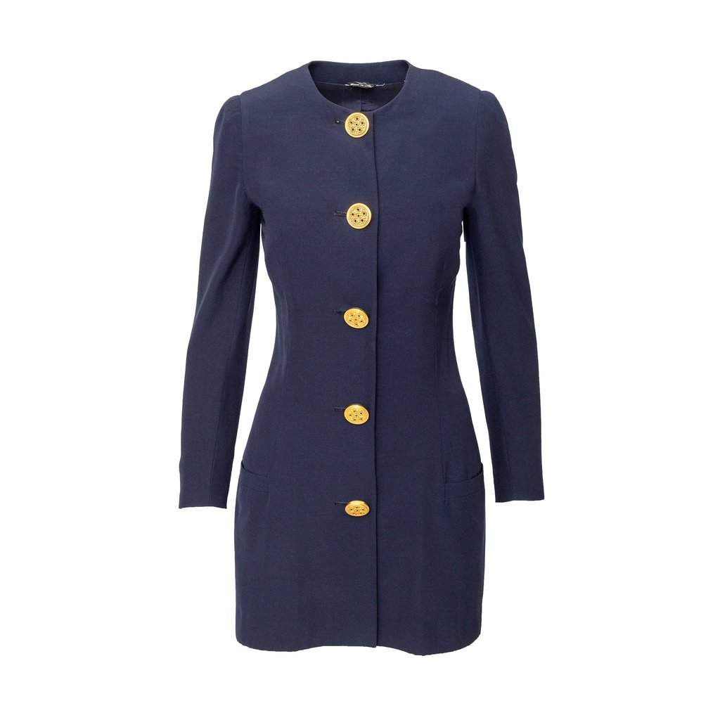 Versace Jacket with Decorative Buttons - '90s Navy Wool Good - Front View