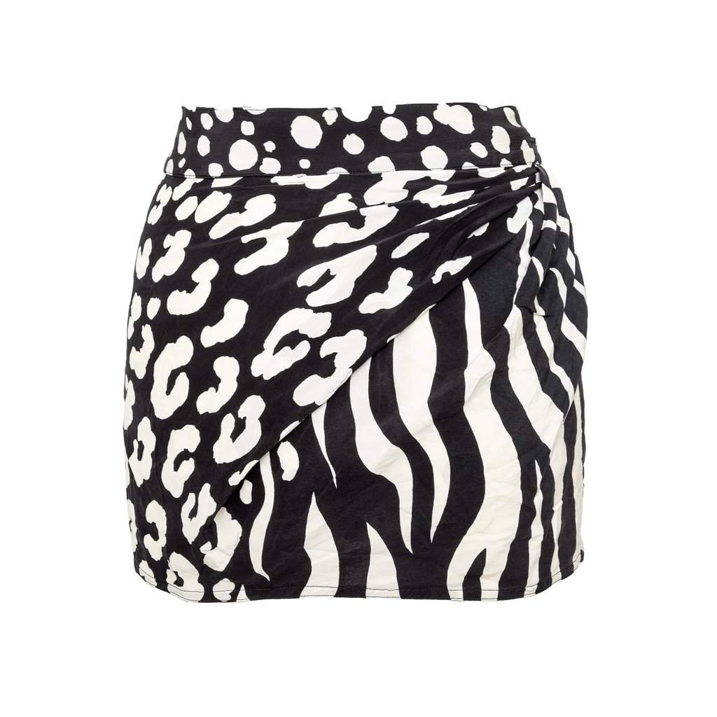 Gianni Versace Printed Mini Skirt - '90s Black Silk Good - Front View