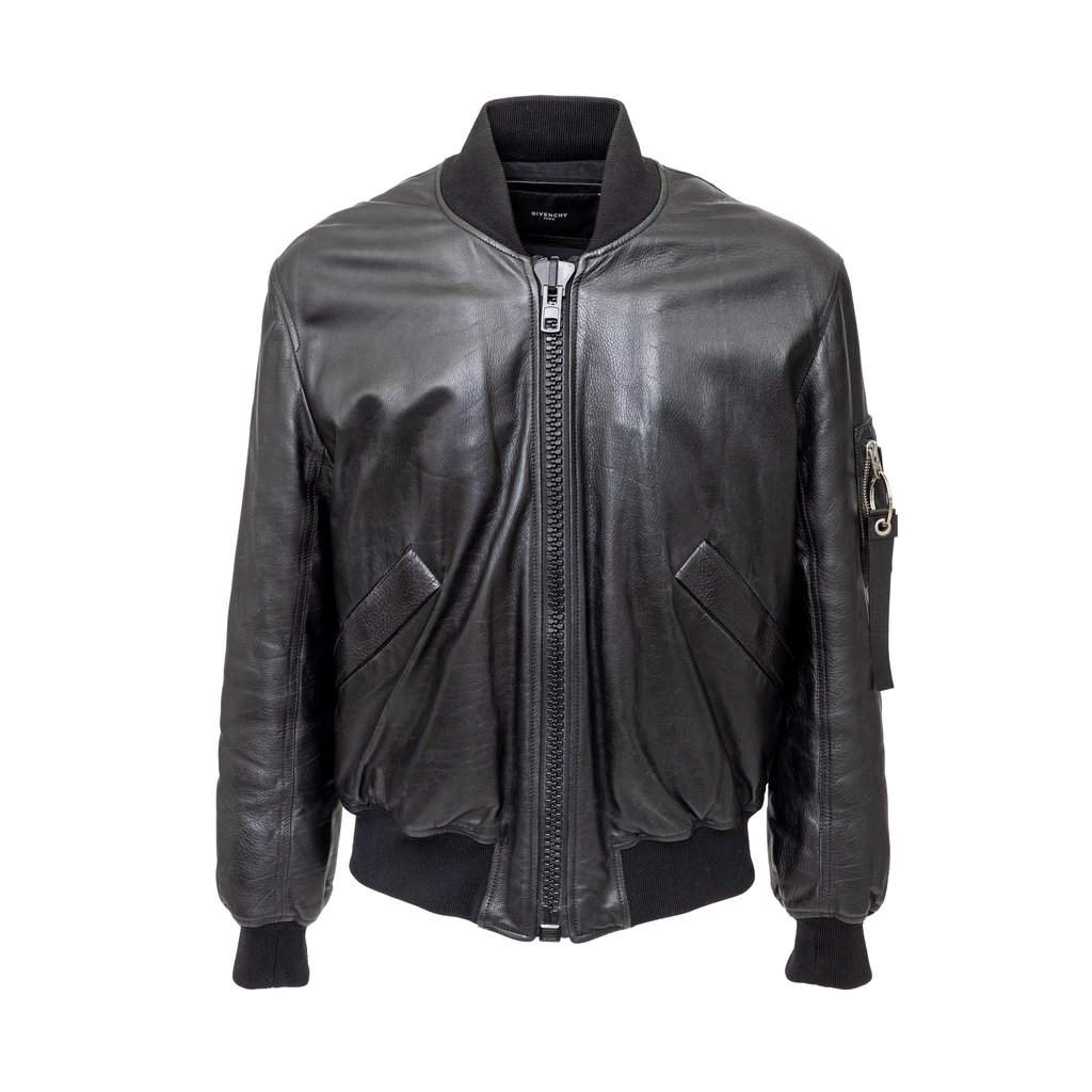 Givenchy Leather Bomber Jacket - '10s Black Leather Good - Front View
