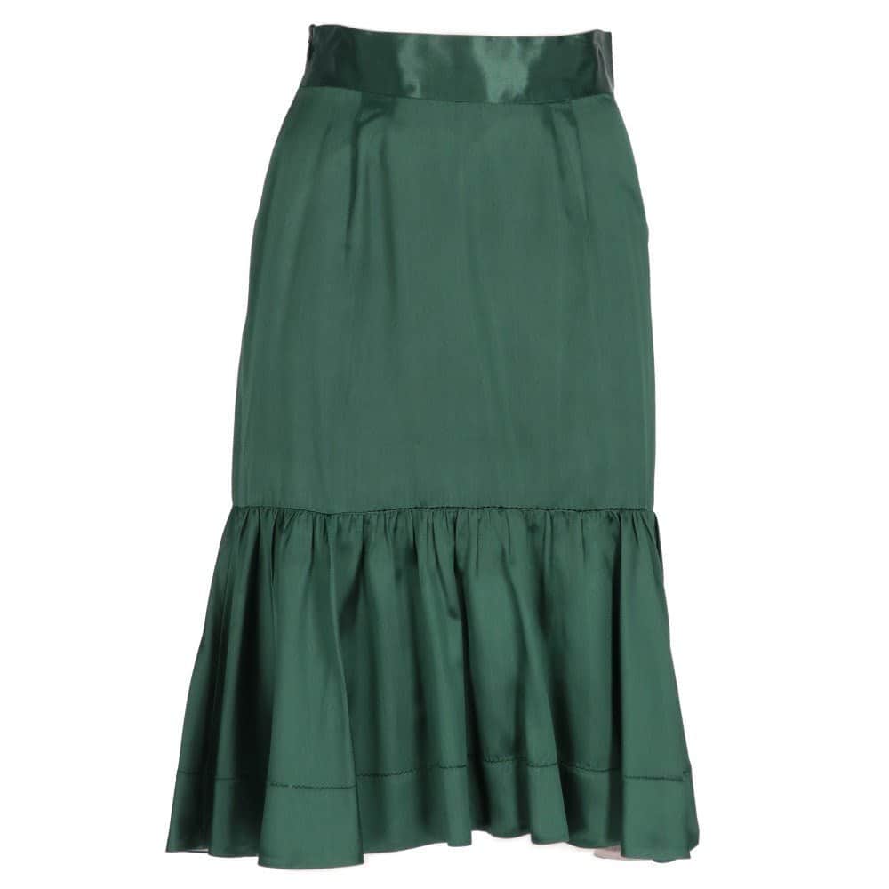 Prada Petrol Green Silk Skirt - 2000s Green Silk Good - Front View