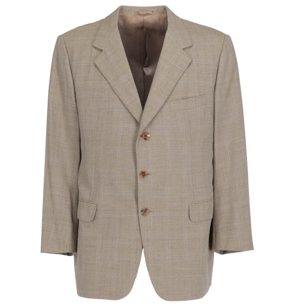 Hermès Beige Herringbone Wool Jacket - '90s Beige Wool Good - Front View