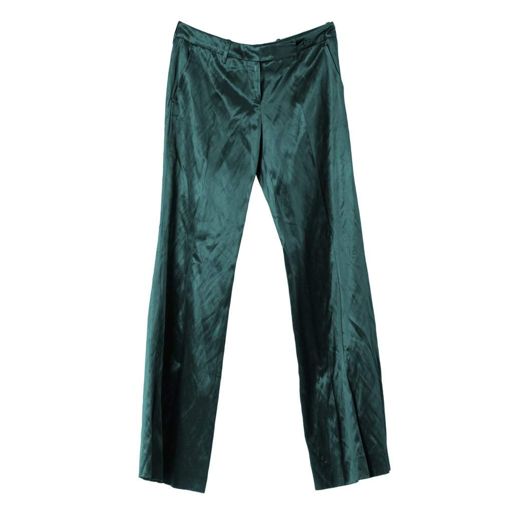 Prada Emerald Satin Tailored Trousers – ’00s Red Satin Good - Front View