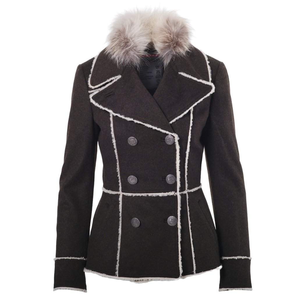 Prada Vintage Wool Jacket with Fur Collar - '10s Red Wool Good - Front View