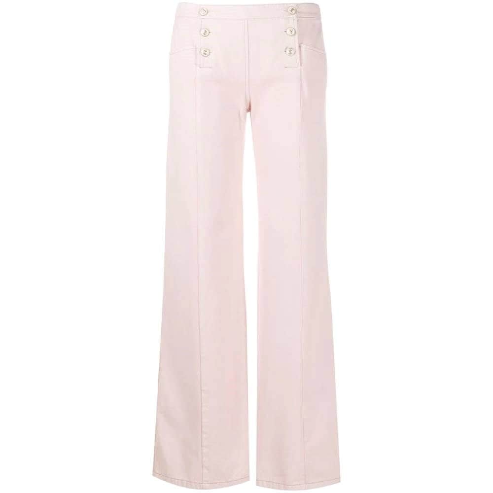Chanel Pink Denim Wide Leg Jeans - 2000s Pink Denim Good - Front View