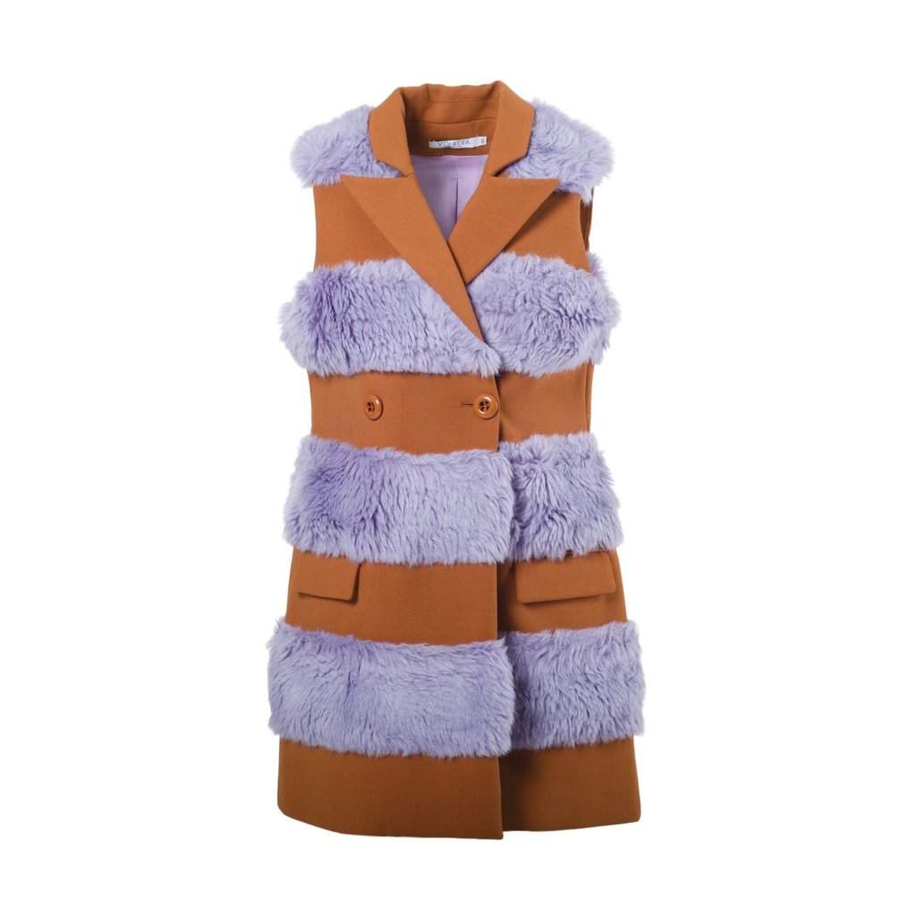 Unsigned Vivetta Faux Fur Panelled Vest - '10s Camel Wool Good - Front View