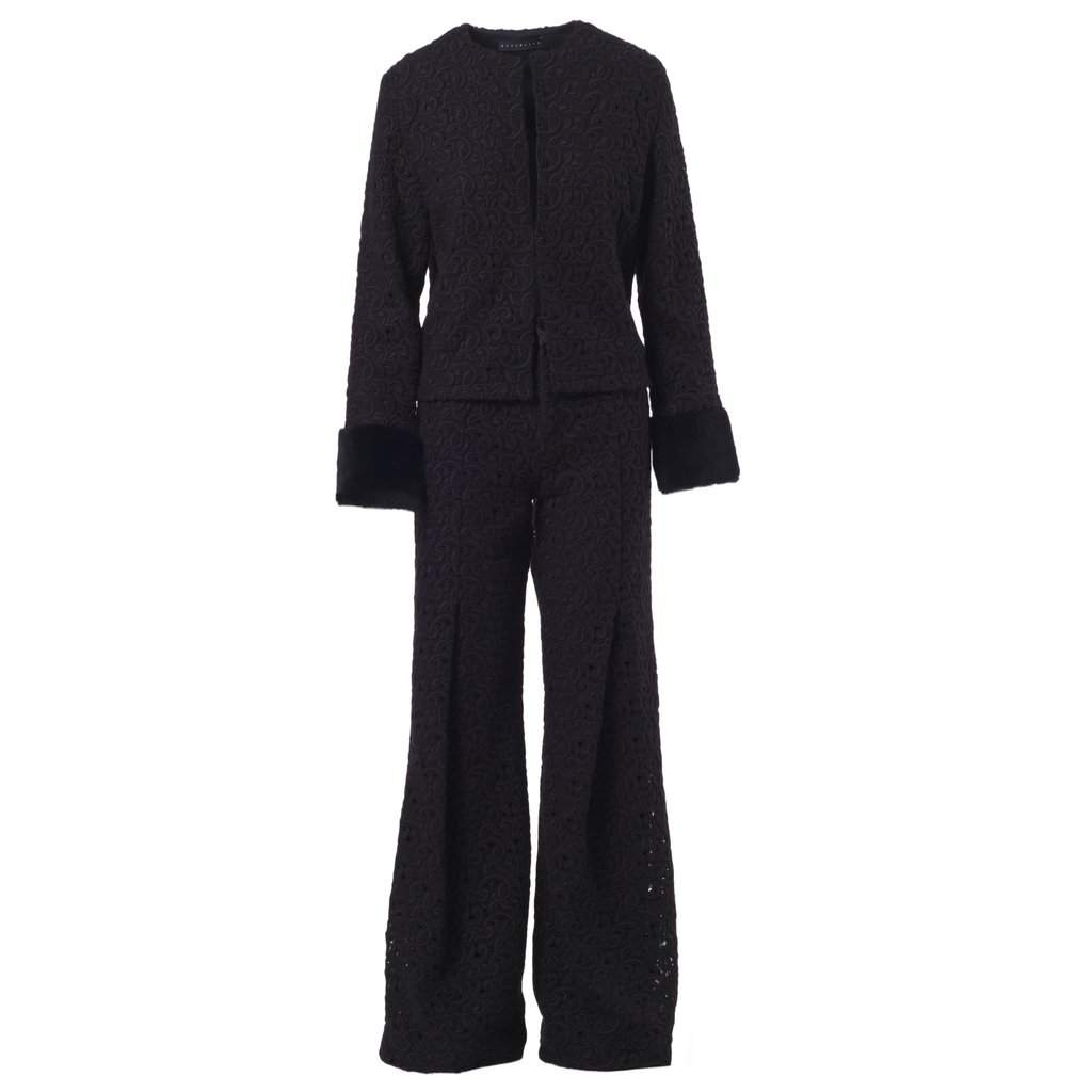 Unsigned Starlit Wool Lace Set - '20s Black Wool Good - Front View
