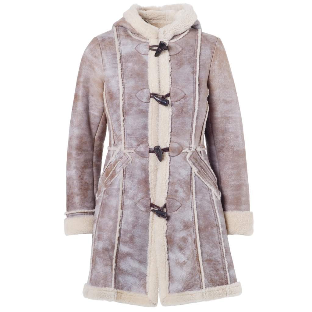 Prada Women’s Shearling Long Coat with Hood - '00s Beige Shearling Good - Front View