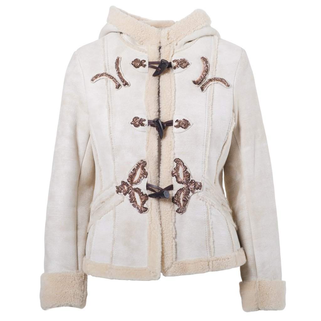 Prada Women’s Shearling Short Coat with Hood - '00s Beige Shearling Good - Front View