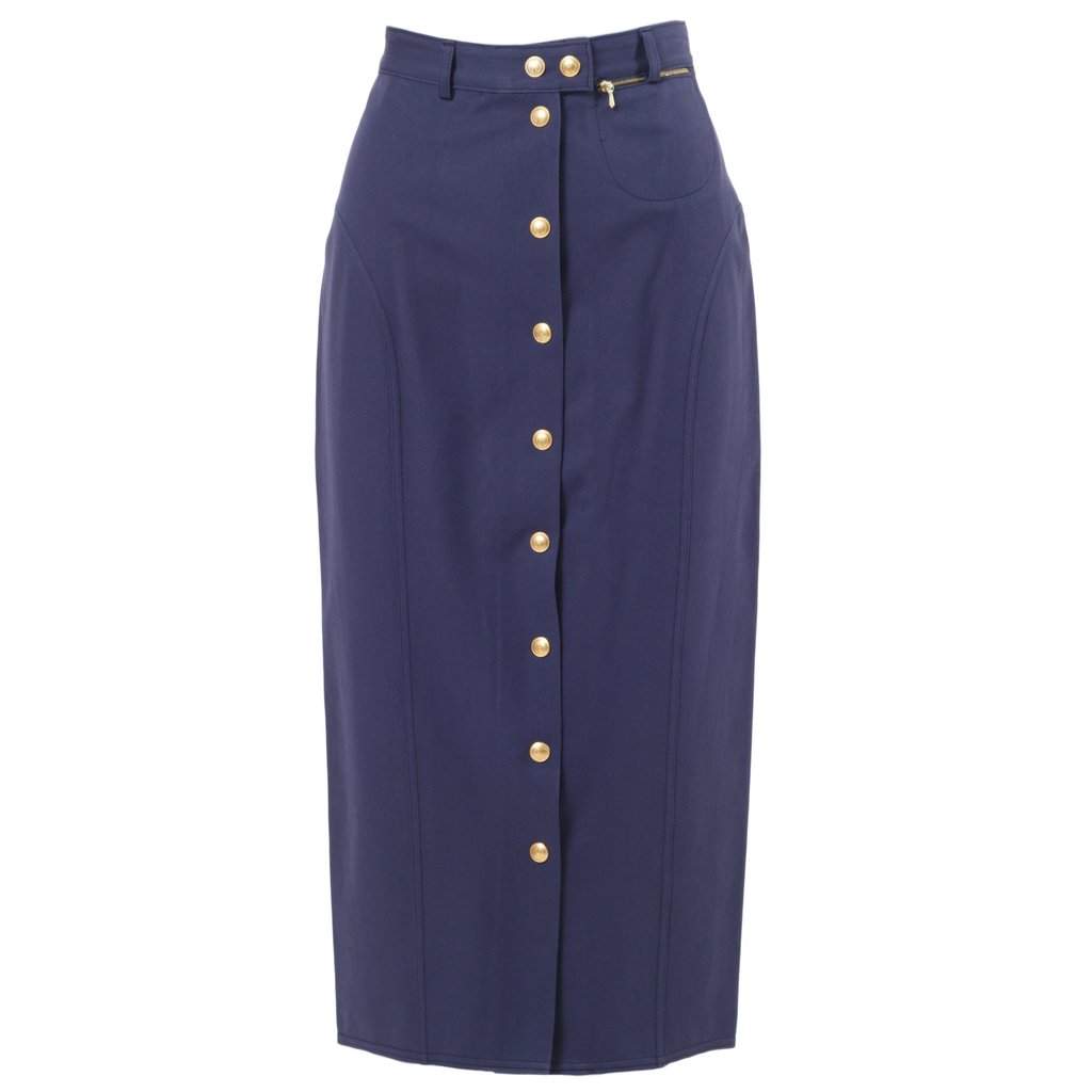 Gucci by Tom Ford Blue Skirt with Front Gold Buttons - '00s Blue Good - Front View