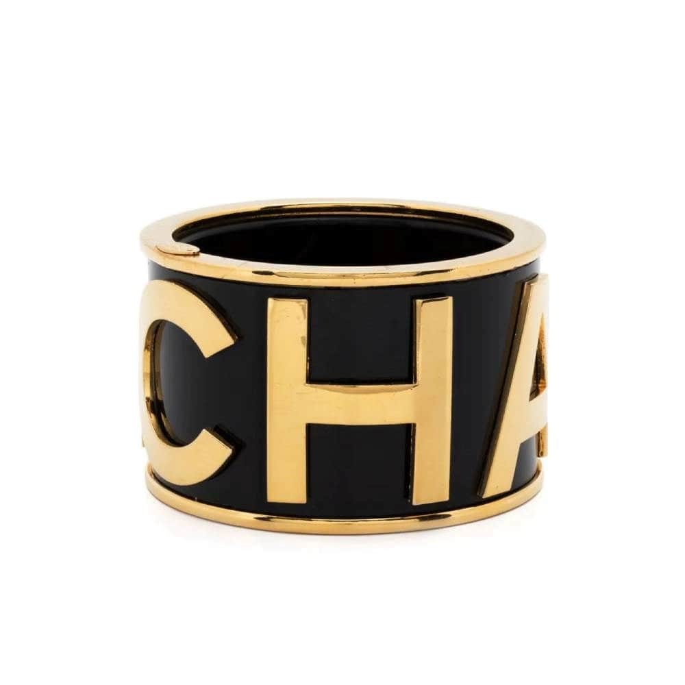 Chanel Black and Gold Logoed Bracelet - '90s Black Good - Front View