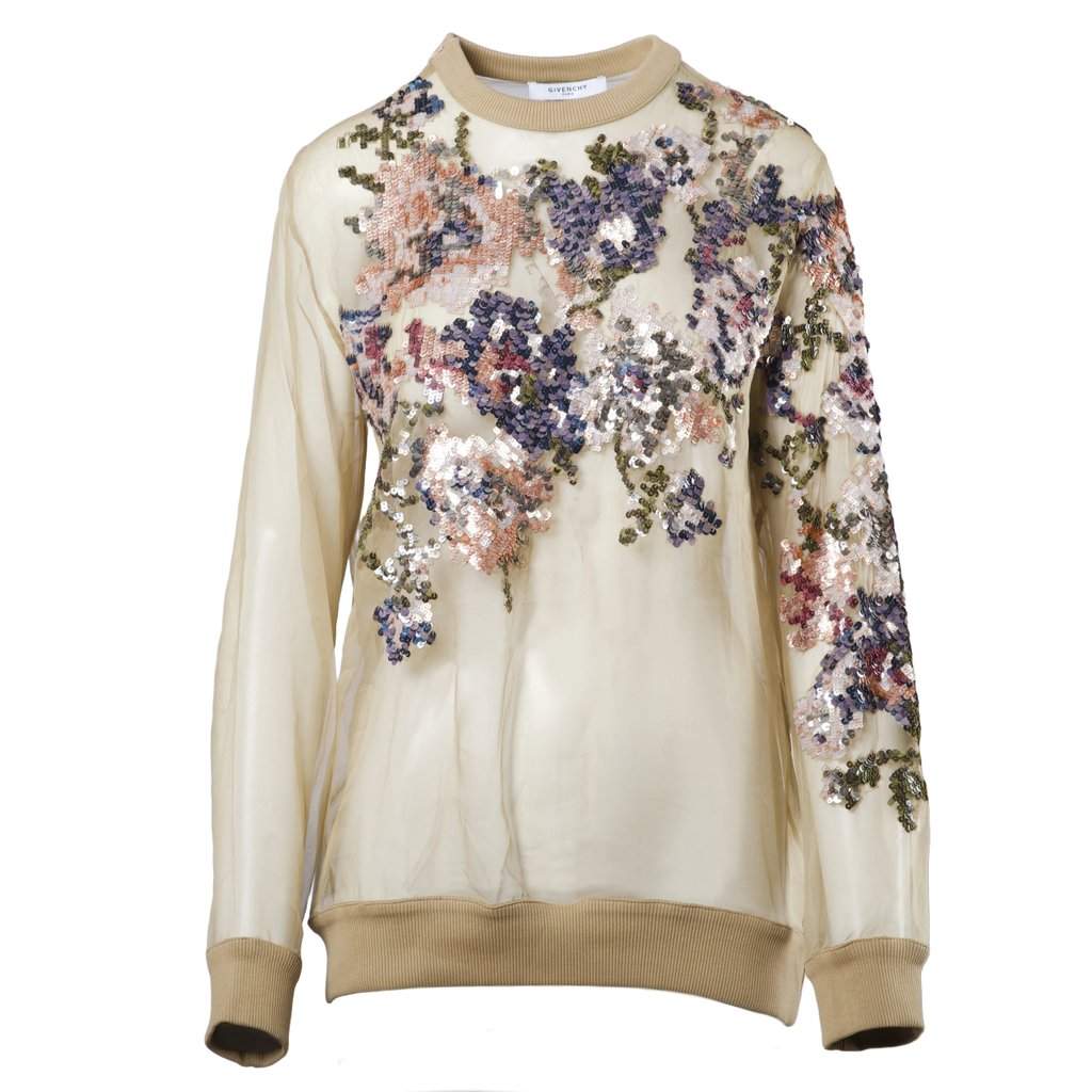 Givenchy Floral Sequin Embellished Sheer Sweatshirt - '10s MultiColor Good - Front View