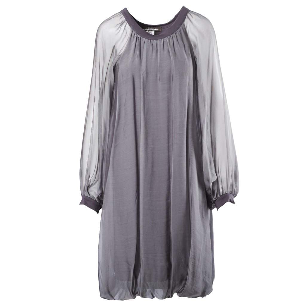 Unsigned Stephan Janson Grey Sheer Viscose Silk Cape Dress - '10s Grey Silk Good - Front View