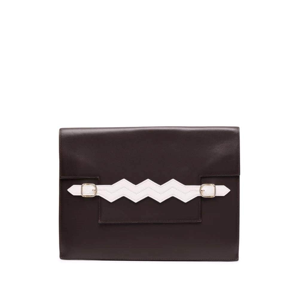 Hermès Dark Brown Leather Pochette - '80s Brown Leather Good - Front View