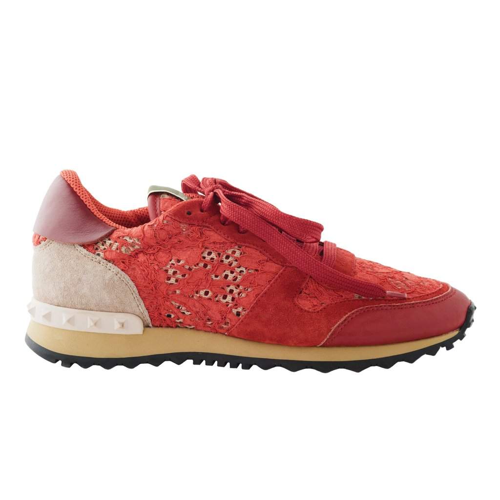 Valentino Garavani Rockrunner Sneakers - '20s Red Lace Good - Front View