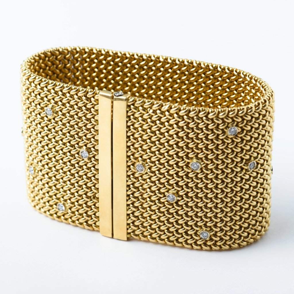 Unsigned Vintage Gold Bracelet with Brilliant-Cut Diamonds – '80s Gold Good - Front View