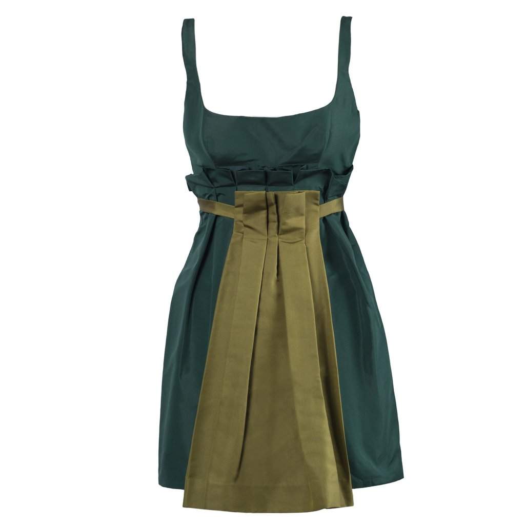 Prada Green Mini Dress With Contrast Pleated Insert - '10s Green Good - Front View