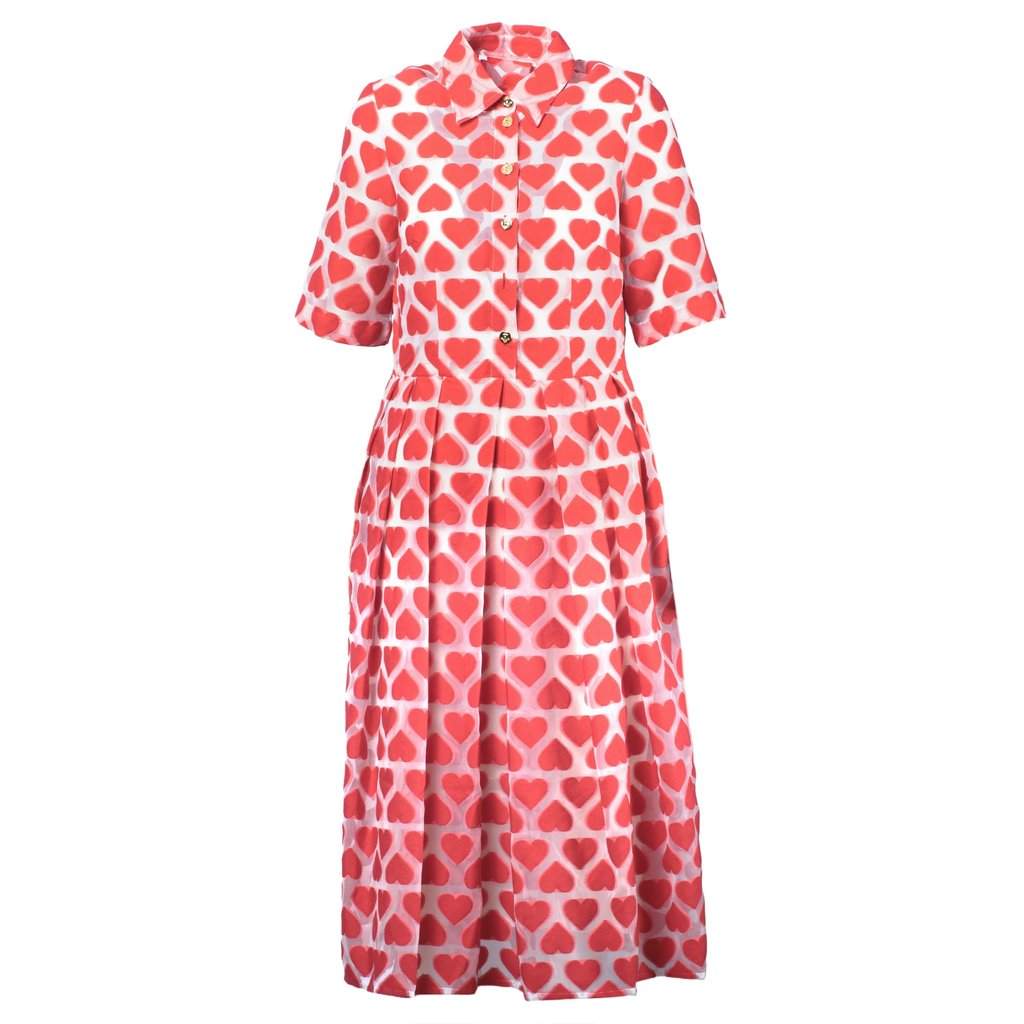 Unsigned UltraChic Midi Shirt Dress with Heart Print - '10s Red Good - Front View