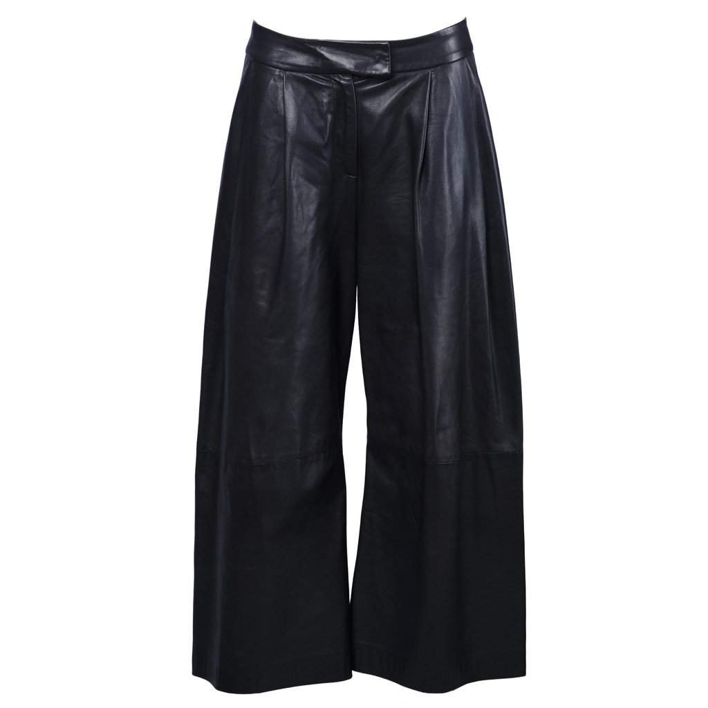 Unsigned Leather Black Pants - '10s Black Leather Good - Front View