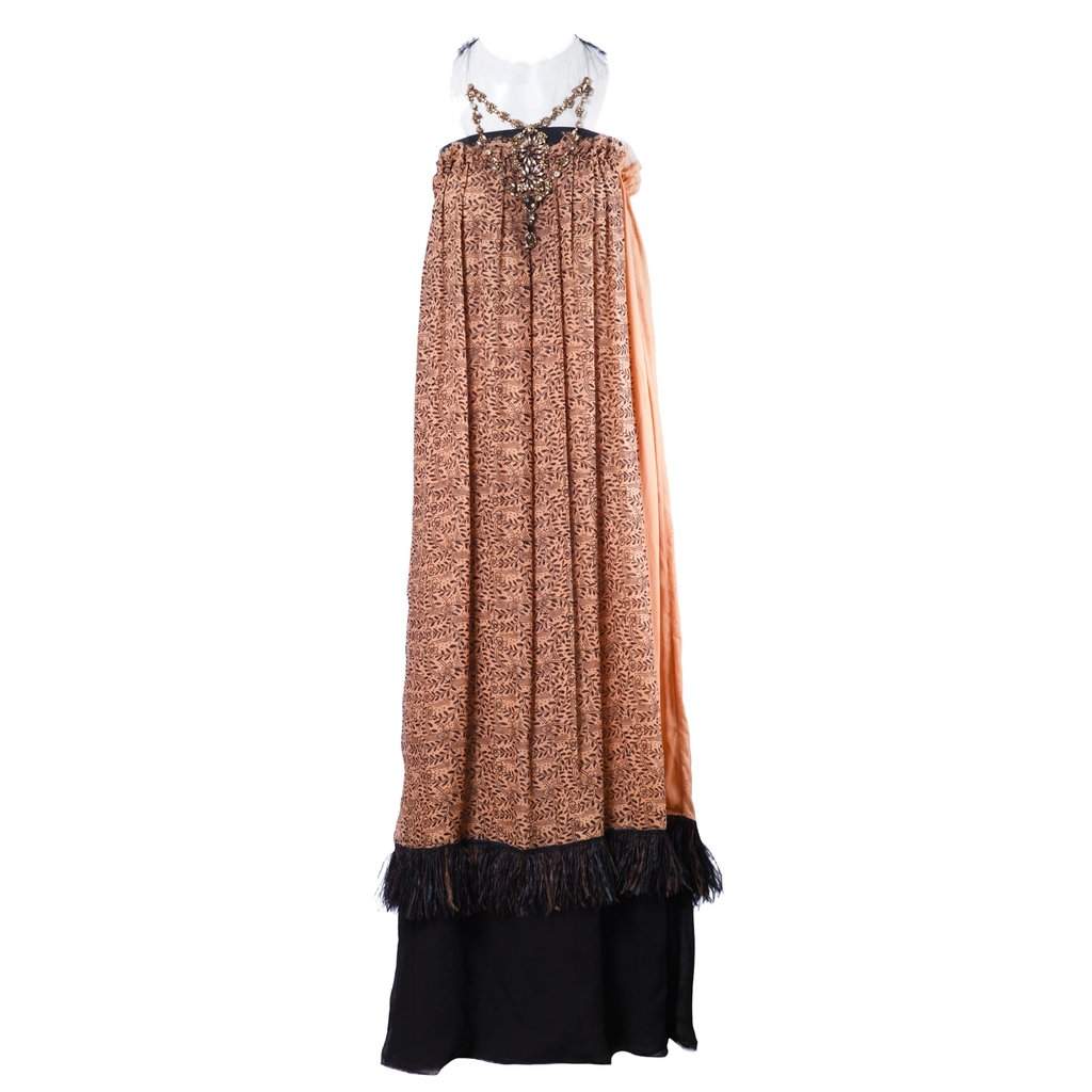 Lanvin Strapless Printed Silk Dress with Jewel Detail- '00s Black Silk Good - Front View