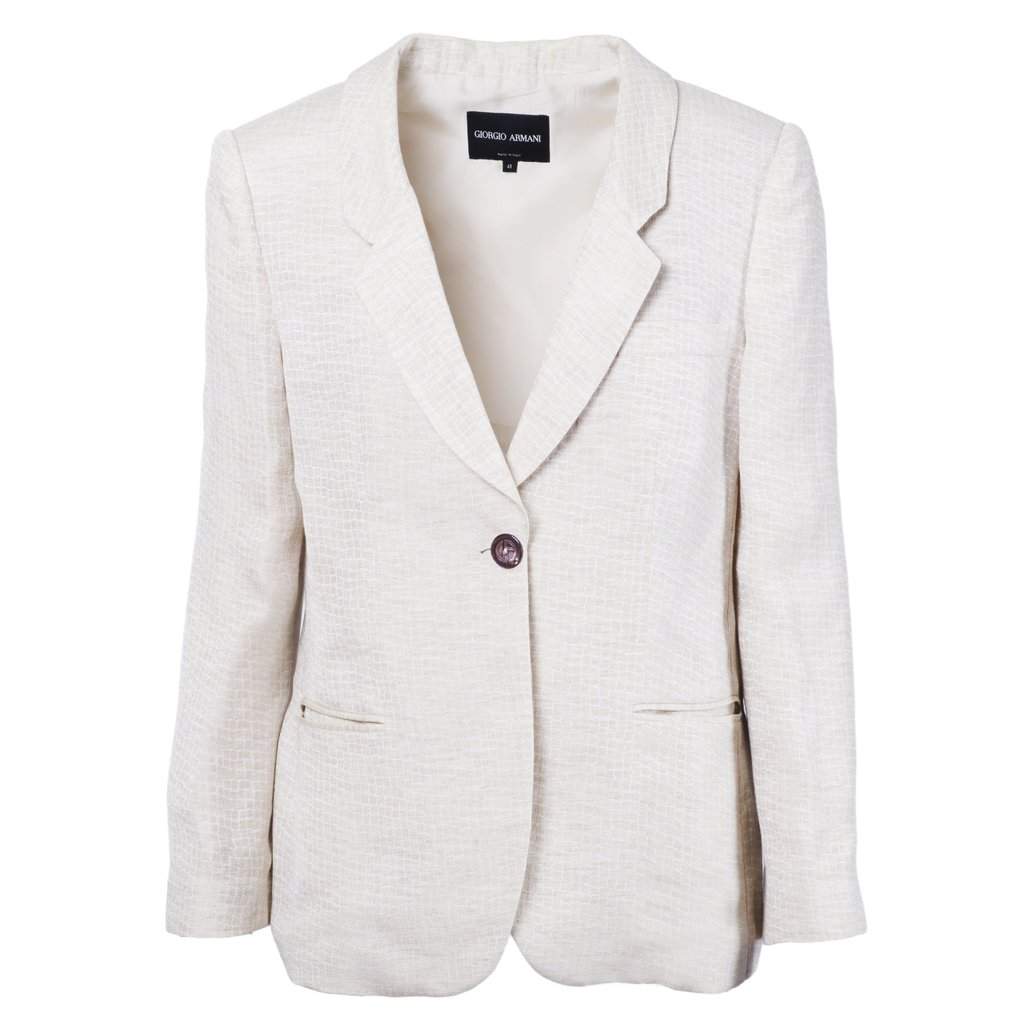 Giorgio Armani Beige Textured Blazer - '00s Beige Good - Front View