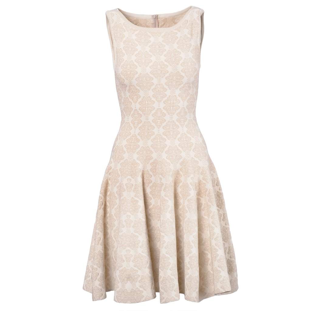 Alaïa Beige Wool Blend Stretch Knit Skater Dress - '00s Beige Wool Good - Front View