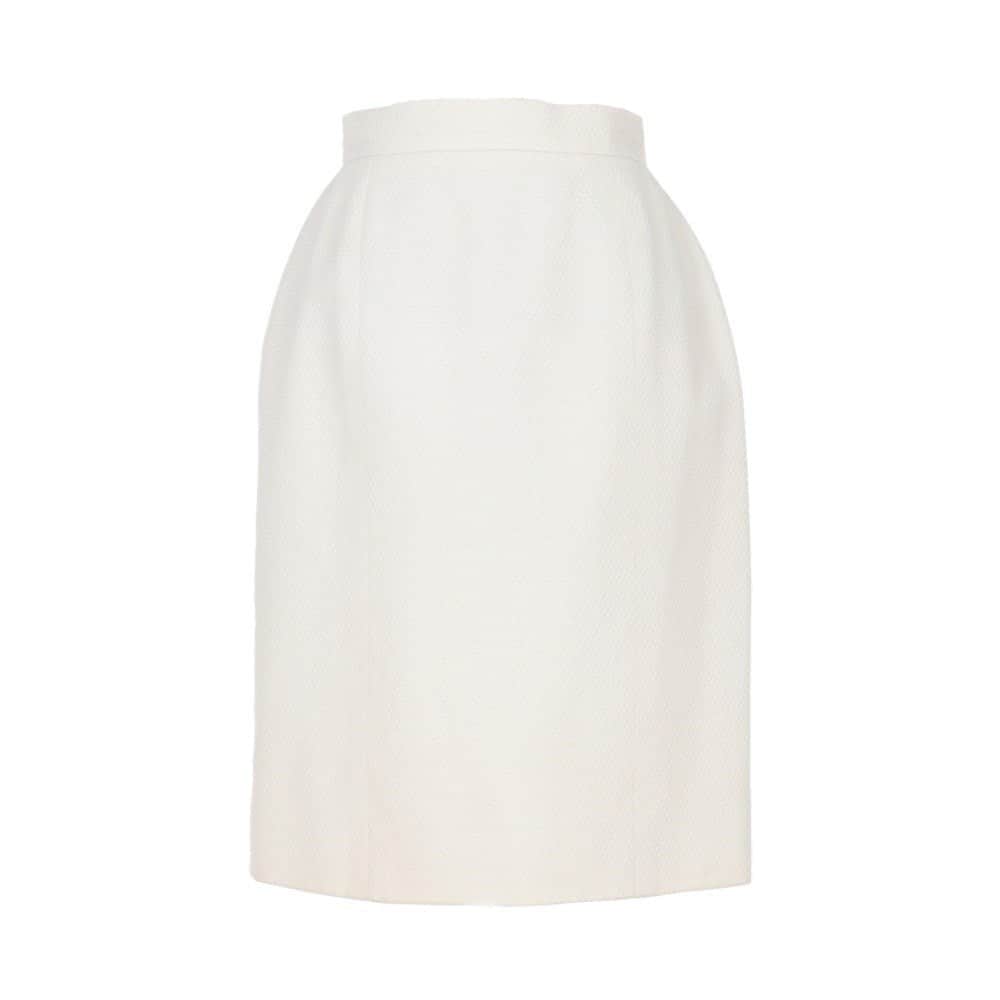 Chanel White Cotton Brocade Skirt - '90s White Cotton Good - Front View