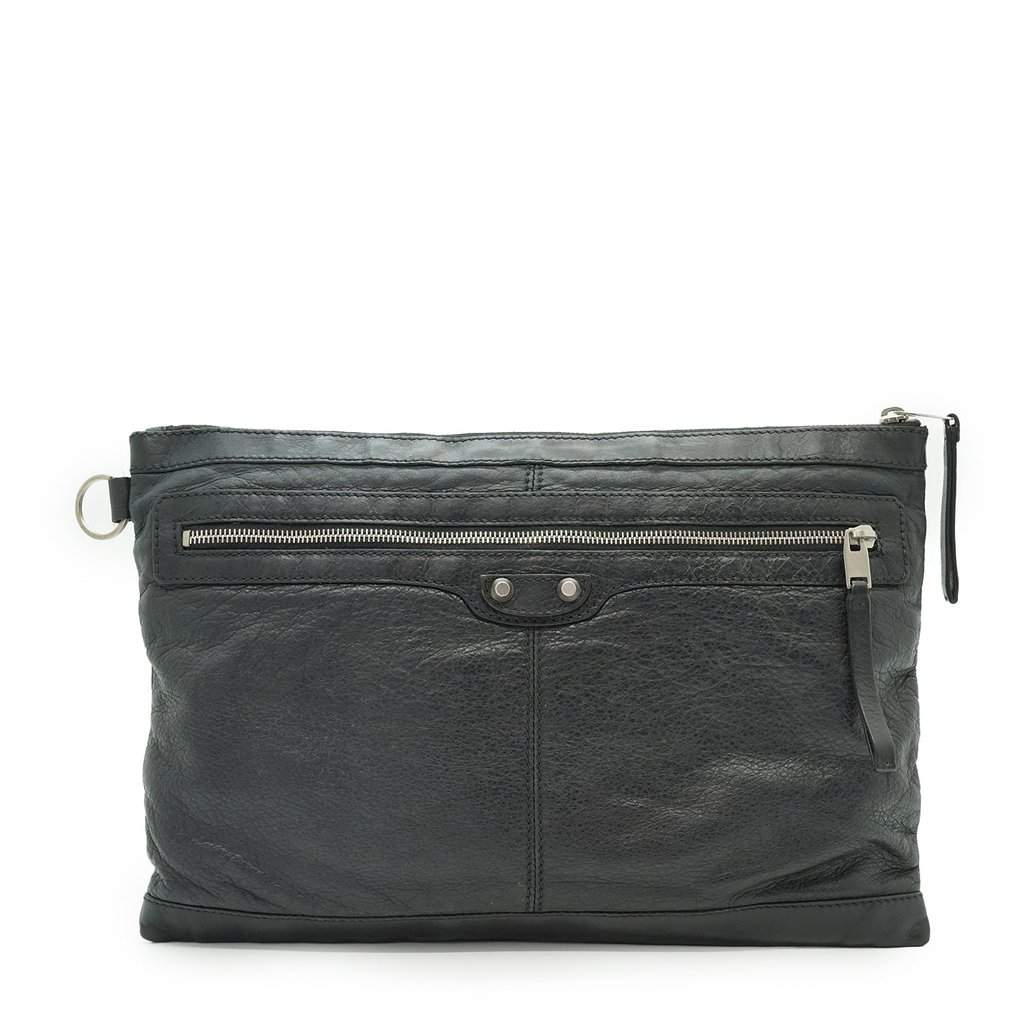 Balenciaga Clutch Bag City Clip Black Leather Good - Front View